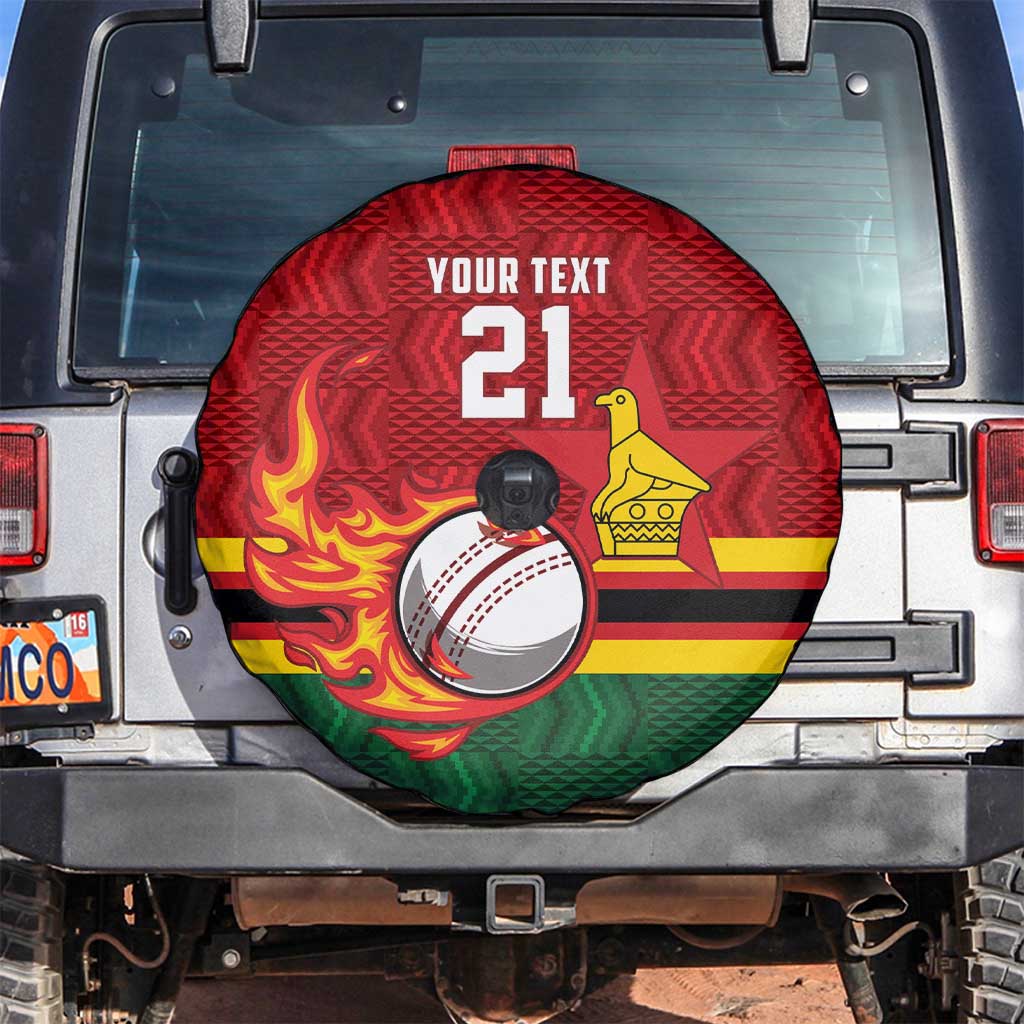 Zimbabwe Cricket Custom Spare Tire Cover The Chevrons Cricket Ball Fire - Wonder Print Shop