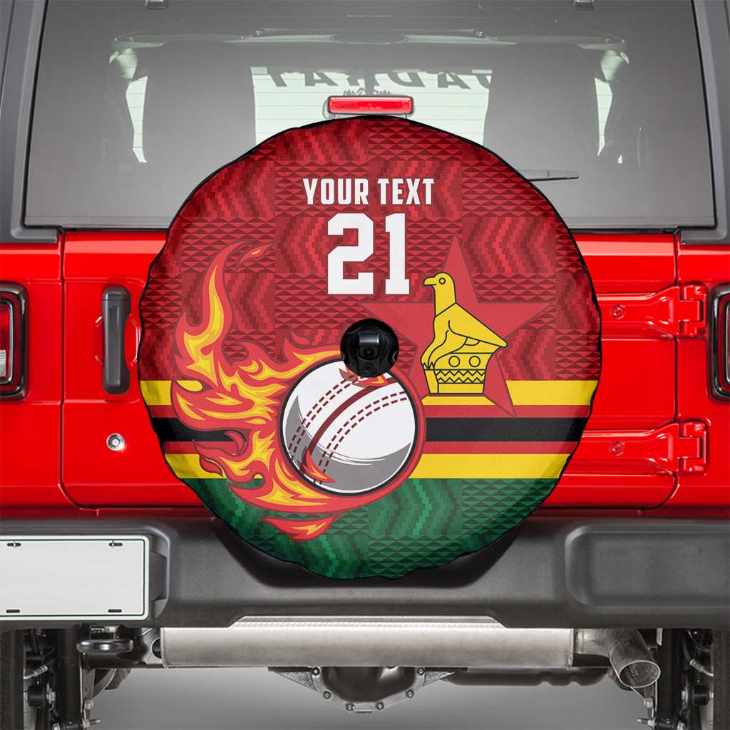 Zimbabwe Cricket Custom Spare Tire Cover The Chevrons Cricket Ball Fire - Wonder Print Shop
