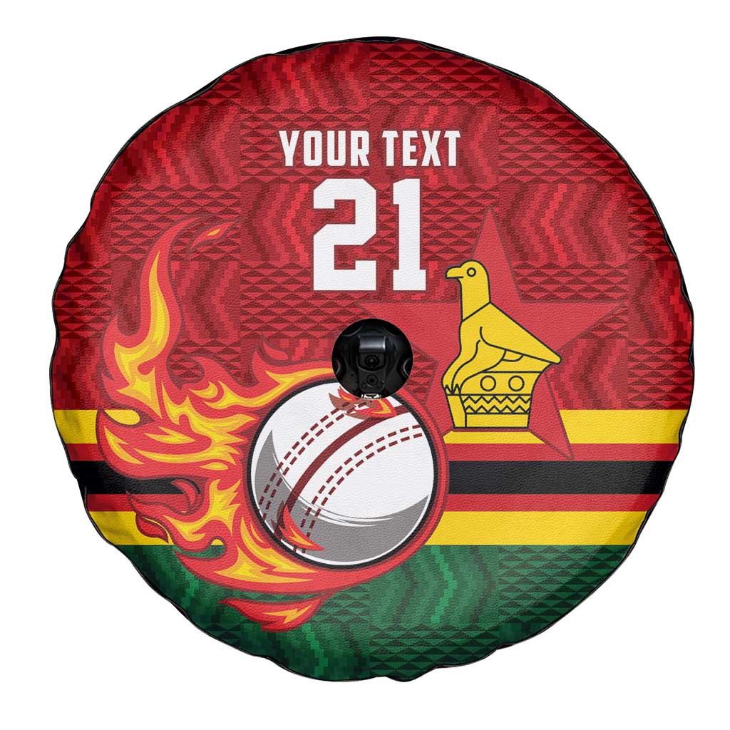 Zimbabwe Cricket Custom Spare Tire Cover The Chevrons Cricket Ball Fire - Wonder Print Shop