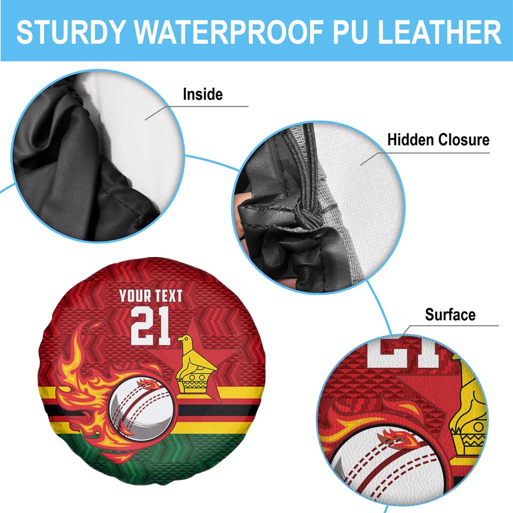Zimbabwe Cricket Custom Spare Tire Cover The Chevrons Cricket Ball Fire - Wonder Print Shop