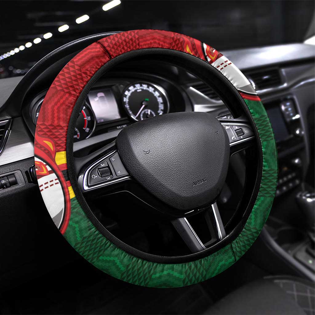 Zimbabwe Cricket Steering Wheel Cover The Chevrons Cricket Ball Fire - Wonder Print Shop