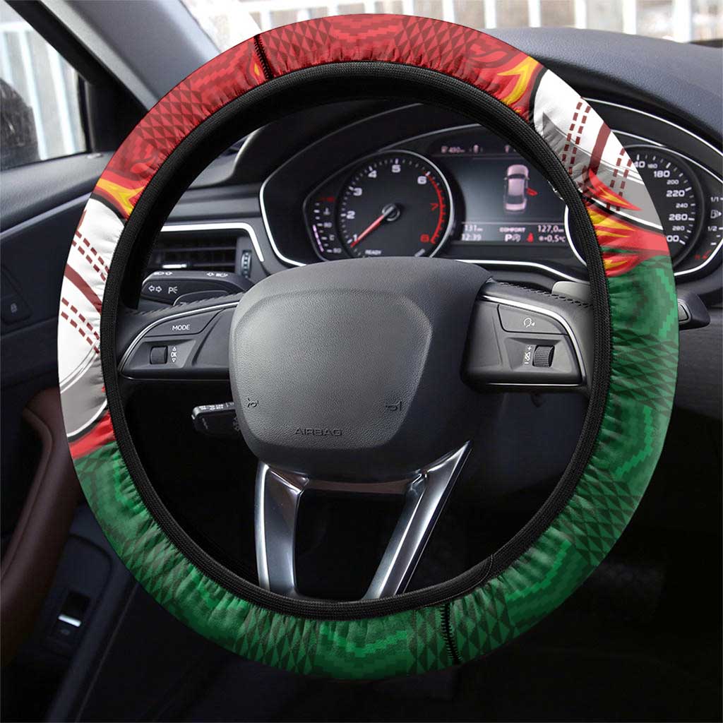 Zimbabwe Cricket Steering Wheel Cover The Chevrons Cricket Ball Fire - Wonder Print Shop