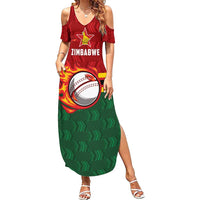 Zimbabwe Cricket Custom Summer Maxi Dress The Chevrons Cricket Ball Fire - Wonder Print Shop