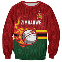 Zimbabwe Cricket Custom Sweatshirt The Chevrons Cricket Ball Fire - Wonder Print Shop