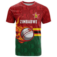 Zimbabwe Cricket Custom T Shirt The Chevrons Cricket Ball Fire - Wonder Print Shop