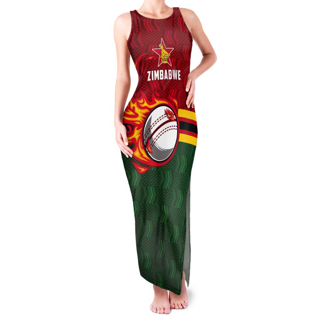 Zimbabwe Cricket Custom Tank Maxi Dress The Chevrons Cricket Ball Fire - Wonder Print Shop