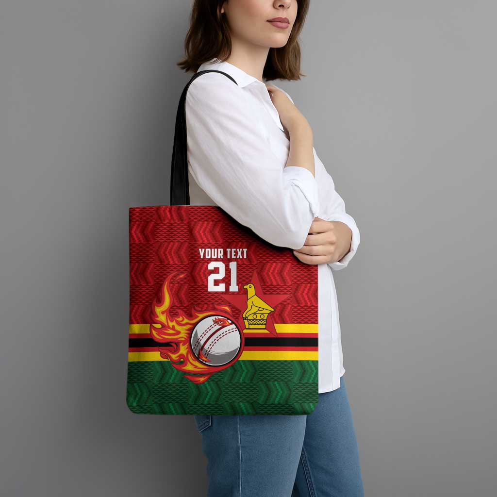 Zimbabwe Cricket Custom Tote Bag The Chevrons Cricket Ball Fire - Wonder Print Shop