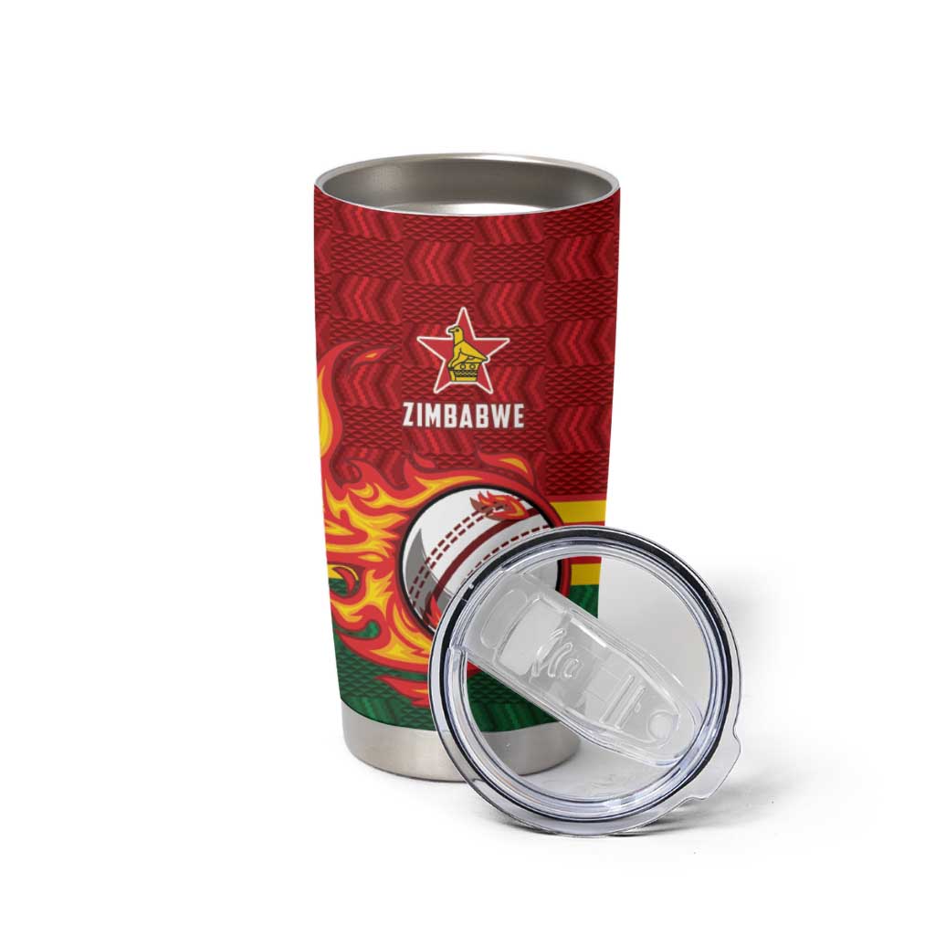 Zimbabwe Cricket Custom Tumbler Cup The Chevrons Cricket Ball Fire - Wonder Print Shop
