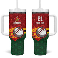 Zimbabwe Cricket Custom Tumbler With Handle The Chevrons Cricket Ball Fire - Wonder Print Shop