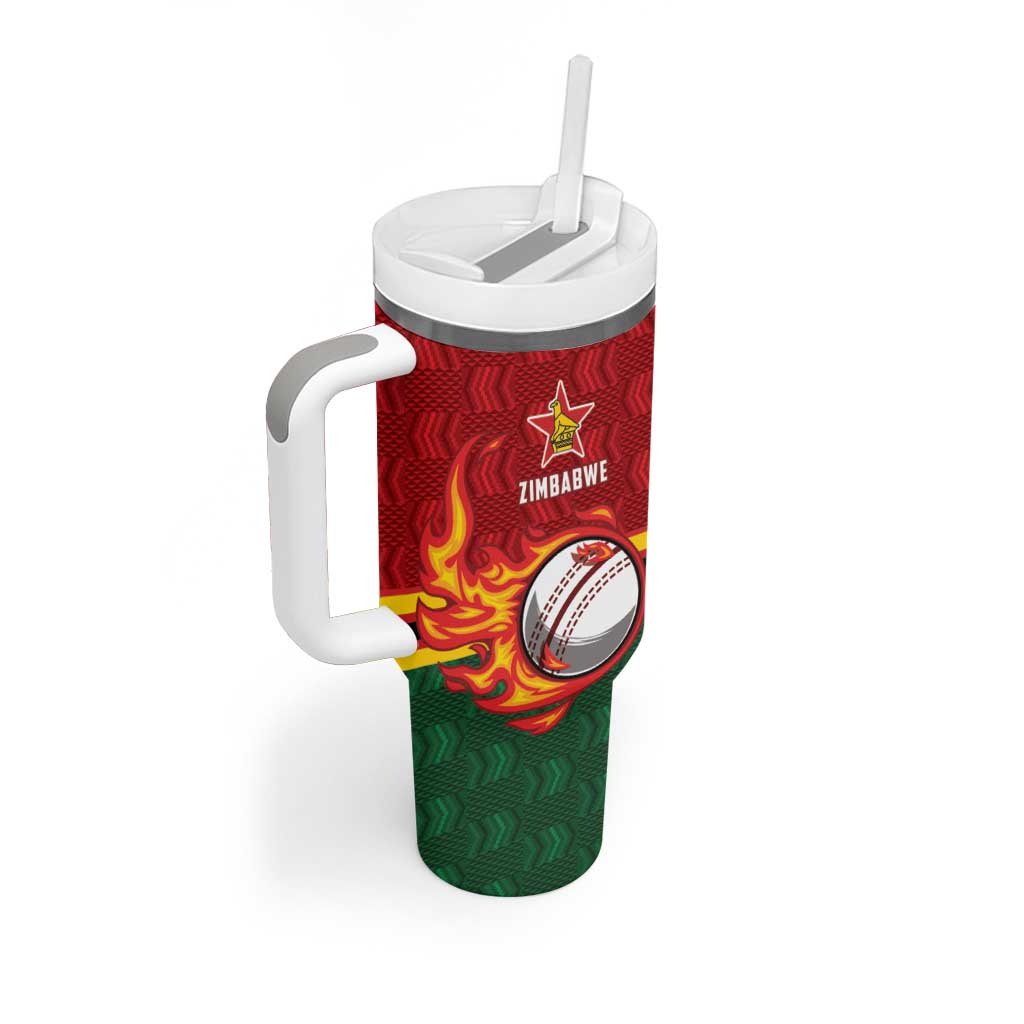 Zimbabwe Cricket Custom Tumbler With Handle The Chevrons Cricket Ball Fire - Wonder Print Shop