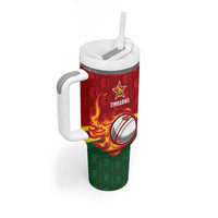 Zimbabwe Cricket Custom Tumbler With Handle The Chevrons Cricket Ball Fire - Wonder Print Shop