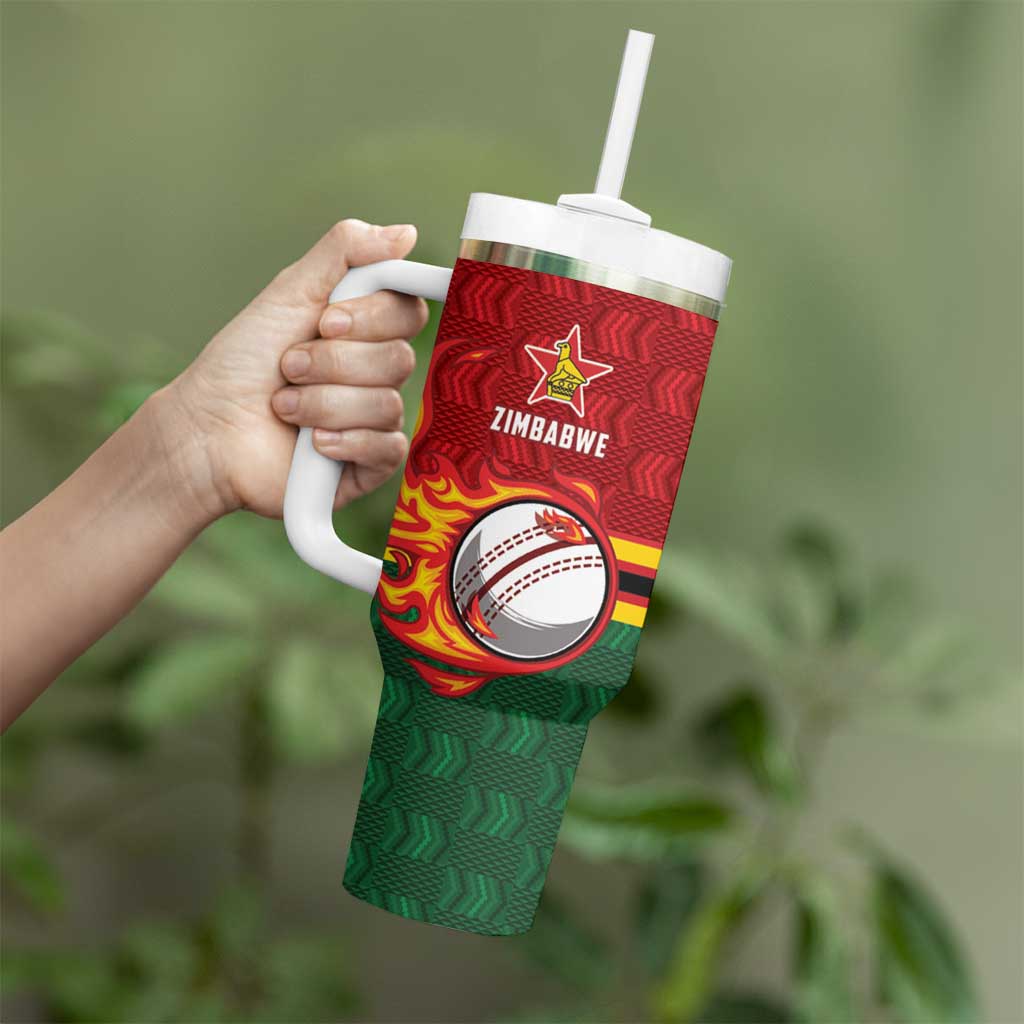 Zimbabwe Cricket Custom Tumbler With Handle The Chevrons Cricket Ball Fire - Wonder Print Shop