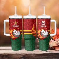 Zimbabwe Cricket Custom Tumbler With Handle The Chevrons Cricket Ball Fire - Wonder Print Shop