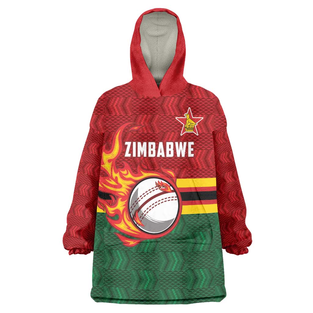 Zimbabwe Cricket Custom Wearable Blanket Hoodie The Chevrons Cricket Ball Fire - Wonder Print Shop