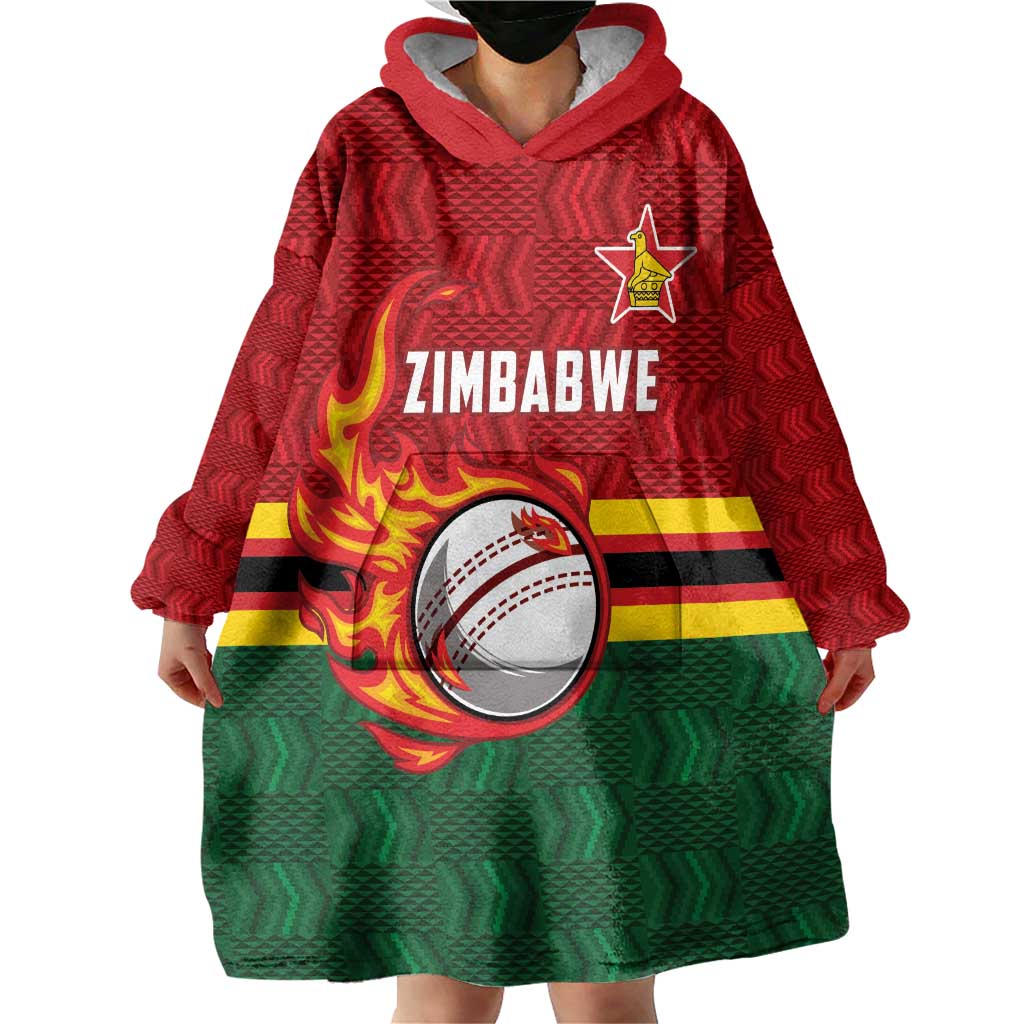 Zimbabwe Cricket Custom Wearable Blanket Hoodie The Chevrons Cricket Ball Fire - Wonder Print Shop