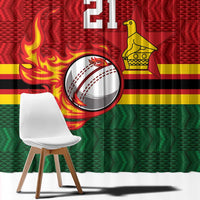Zimbabwe Cricket Custom Window Curtain The Chevrons Cricket Ball Fire - Wonder Print Shop