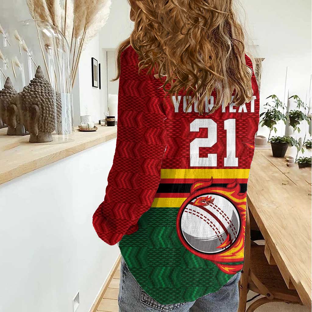 Zimbabwe Cricket Custom Women Casual Shirt The Chevrons Cricket Ball Fire - Wonder Print Shop
