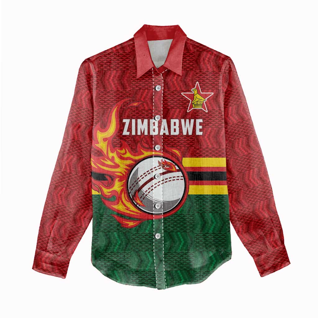 Zimbabwe Cricket Custom Women Casual Shirt The Chevrons Cricket Ball Fire - Wonder Print Shop