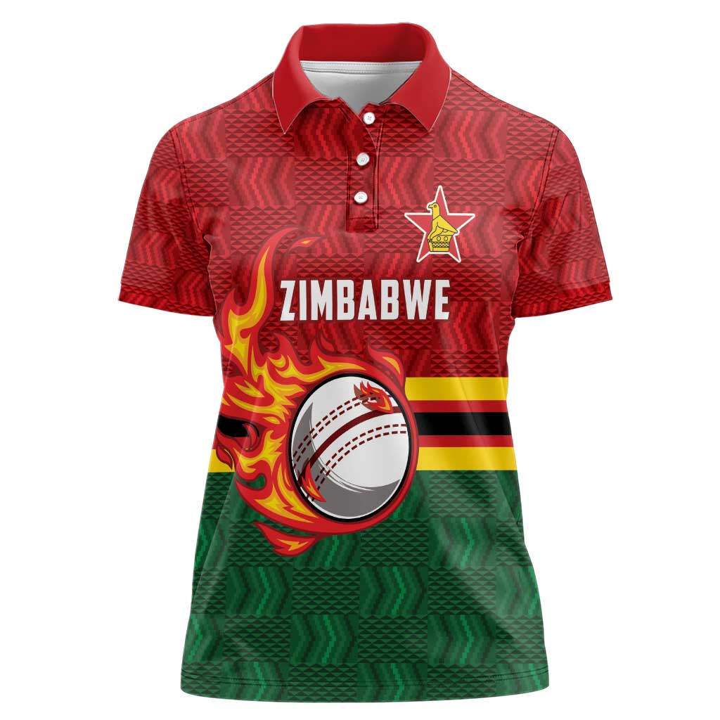 Zimbabwe Cricket Custom Women Polo Shirt The Chevrons Cricket Ball Fire - Wonder Print Shop