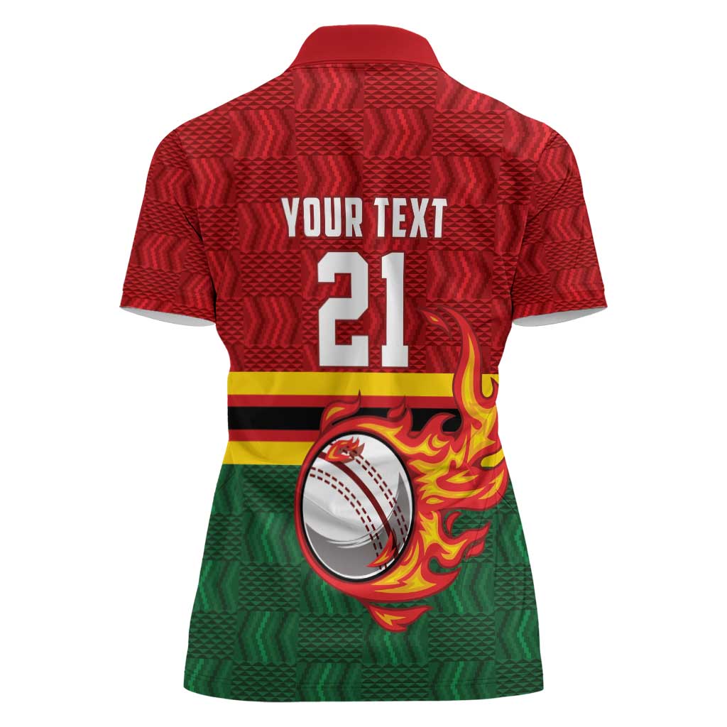 Zimbabwe Cricket Custom Women Polo Shirt The Chevrons Cricket Ball Fire - Wonder Print Shop