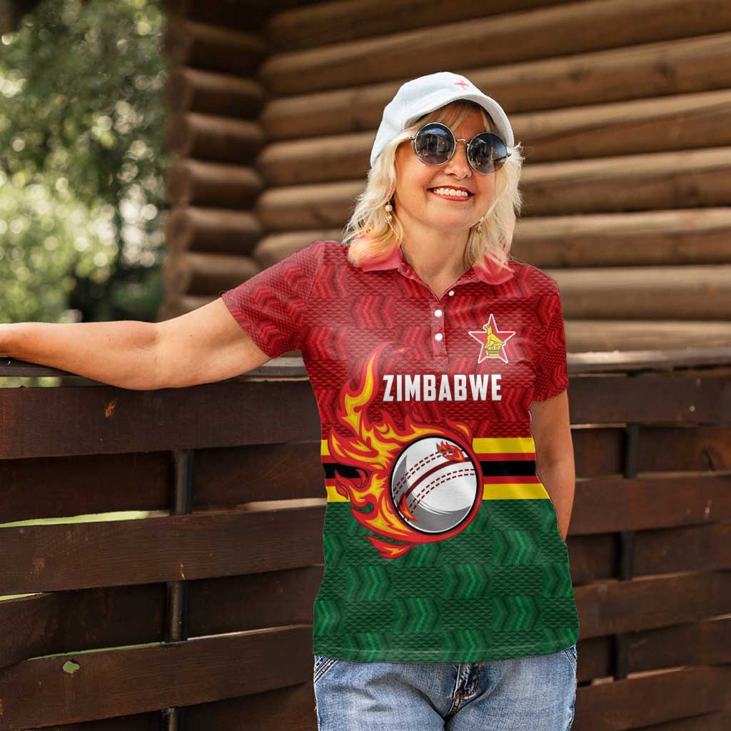 Zimbabwe Cricket Custom Women Polo Shirt The Chevrons Cricket Ball Fire - Wonder Print Shop