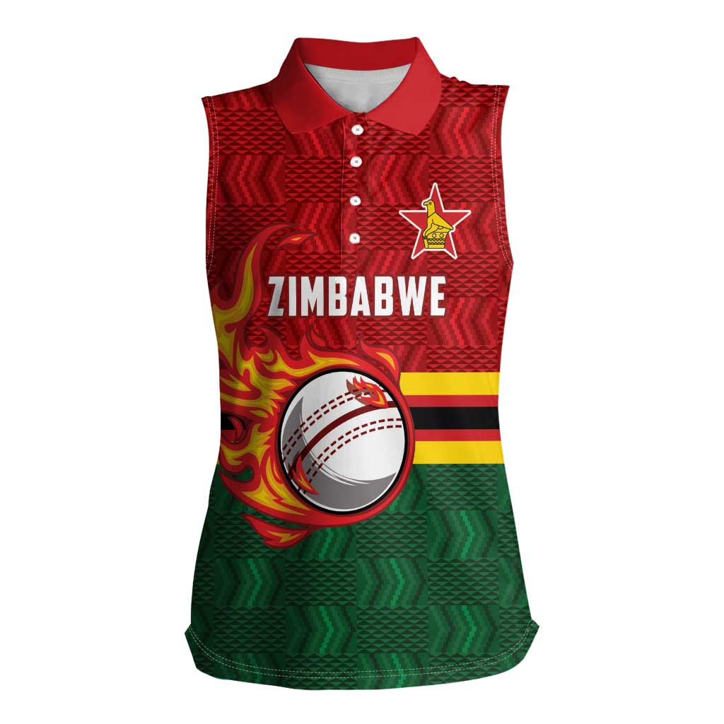 Zimbabwe Cricket Custom Women Sleeveless Polo Shirt The Chevrons Cricket Ball Fire - Wonder Print Shop