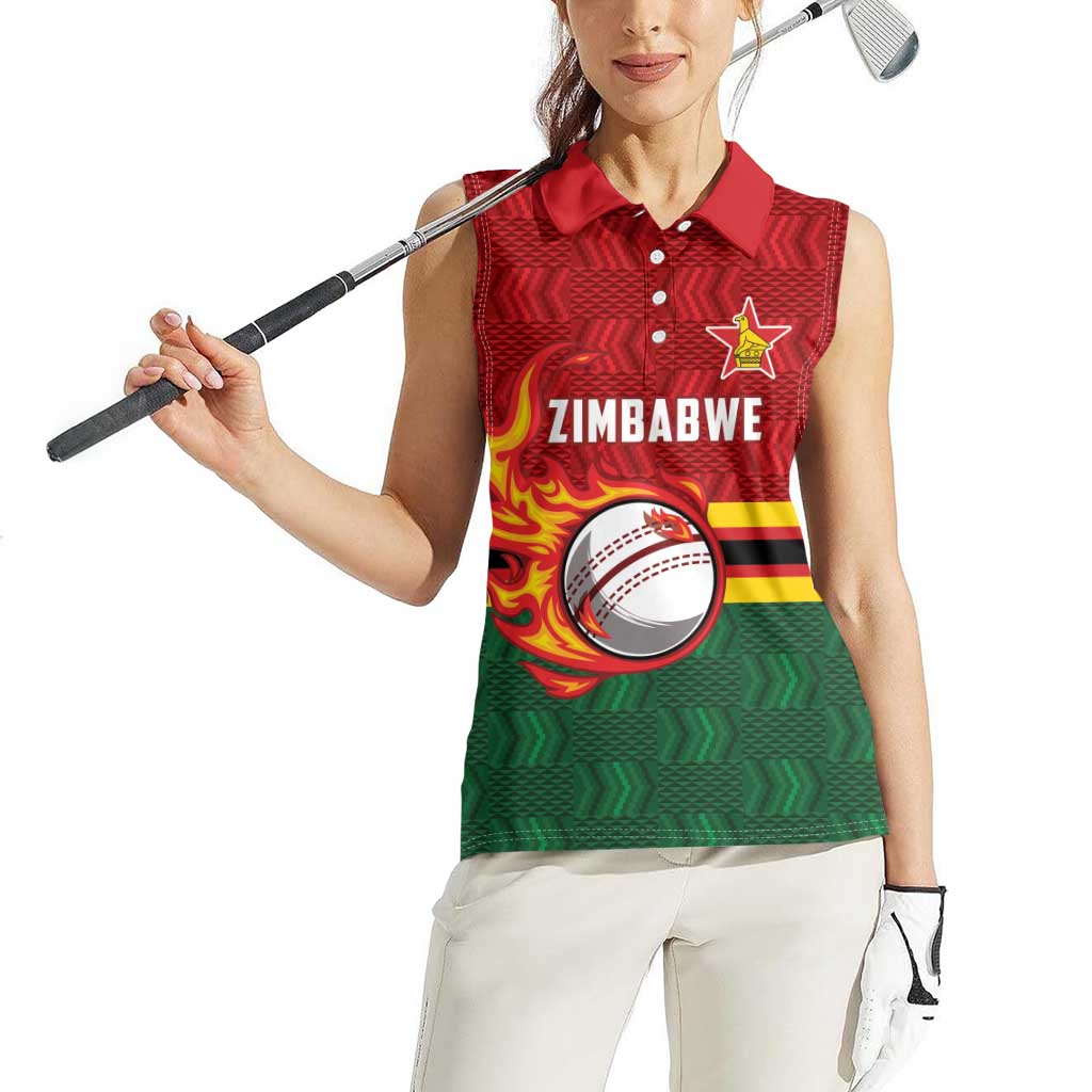 Zimbabwe Cricket Custom Women Sleeveless Polo Shirt The Chevrons Cricket Ball Fire - Wonder Print Shop