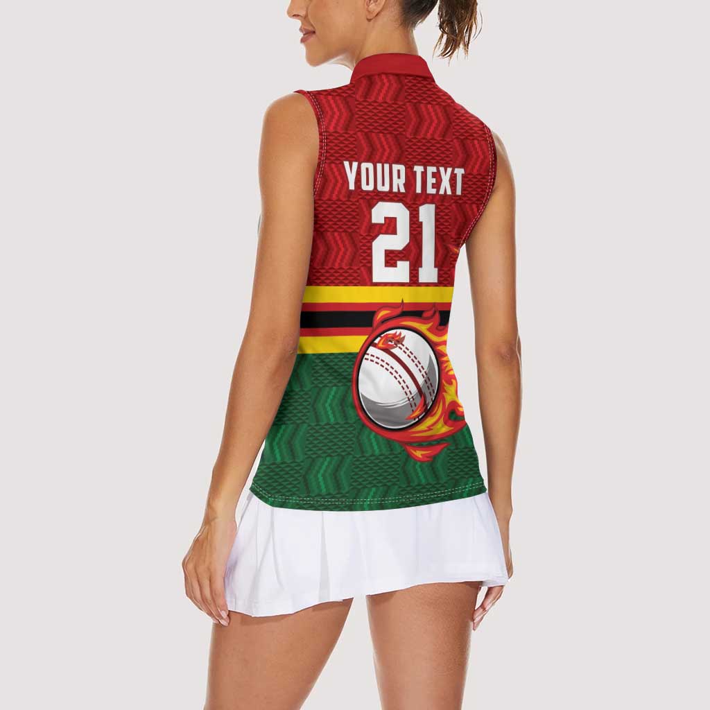 Zimbabwe Cricket Custom Women Sleeveless Polo Shirt The Chevrons Cricket Ball Fire - Wonder Print Shop