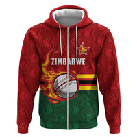 Zimbabwe Cricket Custom Zip Hoodie The Chevrons Cricket Ball Fire - Wonder Print Shop