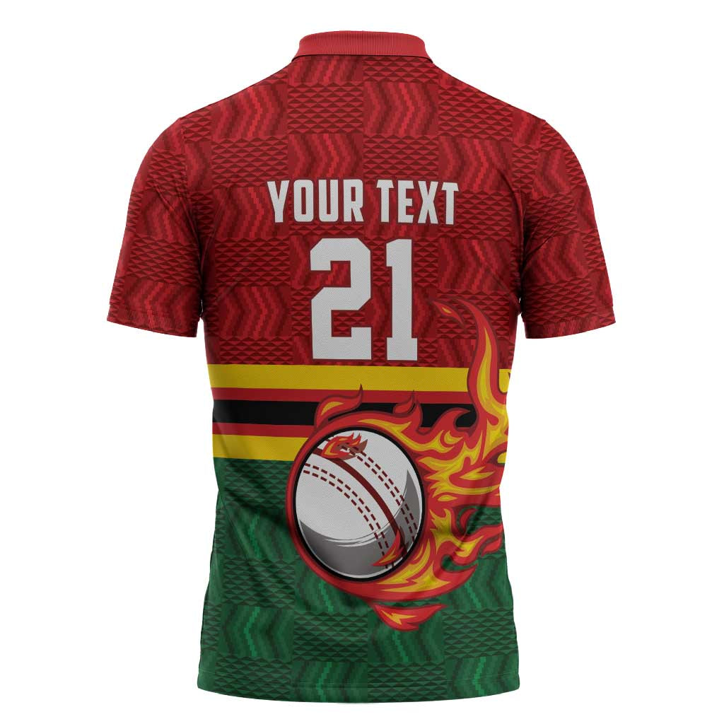 Zimbabwe Cricket Custom Zipper Polo Shirt The Chevrons Cricket Ball Fire - Wonder Print Shop