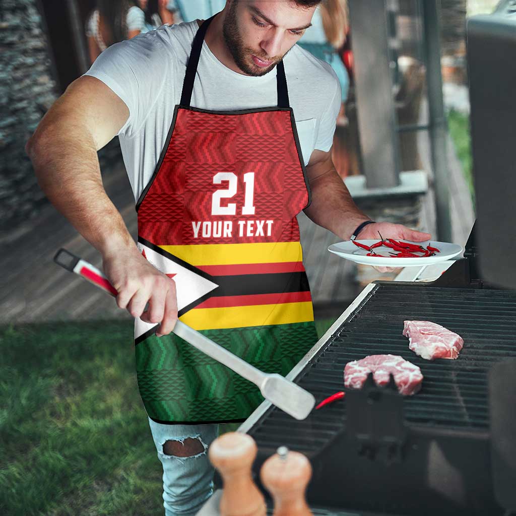 Zimbabwe Cricket Custom Apron Zimbabwean Pattern Flag Motif - Wonder Print Shop