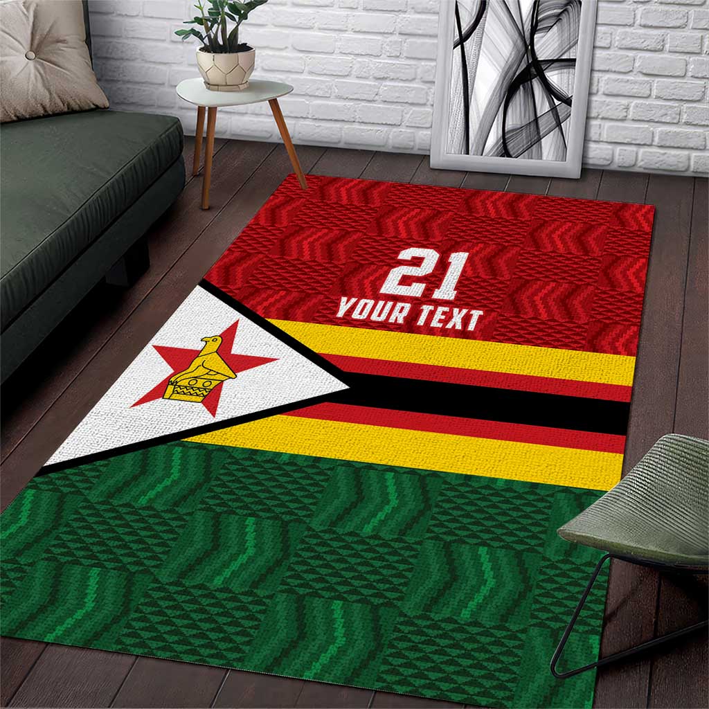 Zimbabwe Cricket Custom Area Rug Zimbabwean Pattern Flag Motif - Wonder Print Shop