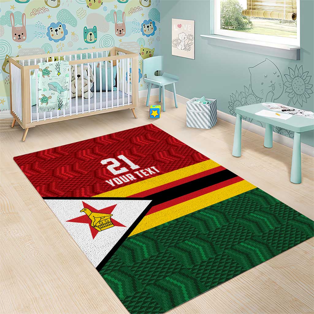 Zimbabwe Cricket Custom Area Rug Zimbabwean Pattern Flag Motif - Wonder Print Shop