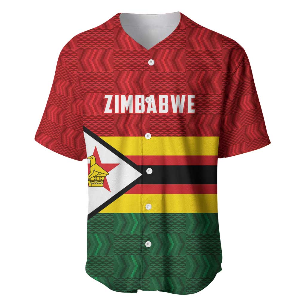 Zimbabwe Cricket Custom Baseball Jersey Zimbabwean Pattern Flag Motif - Wonder Print Shop