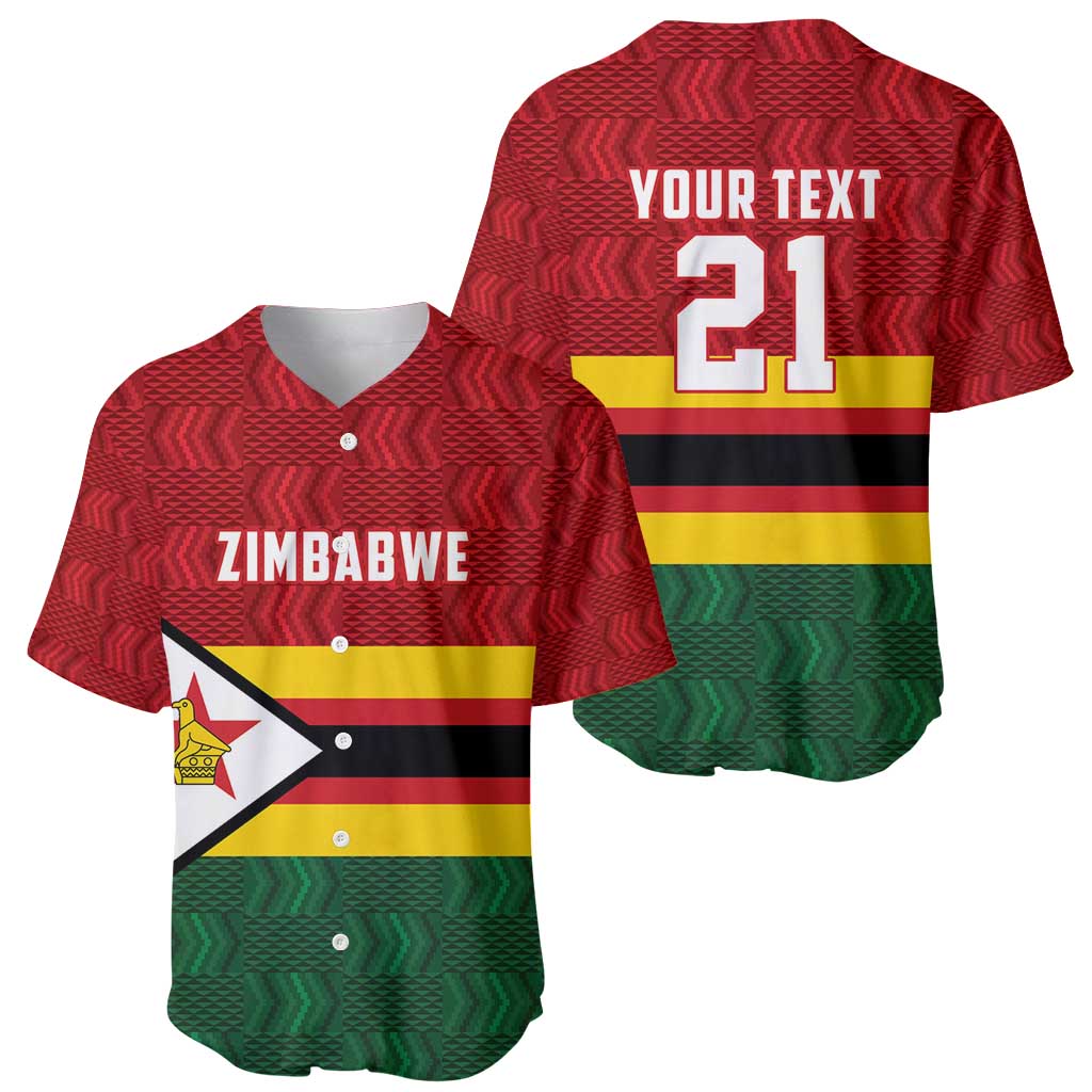 Zimbabwe Cricket Custom Baseball Jersey Zimbabwean Pattern Flag Motif - Wonder Print Shop
