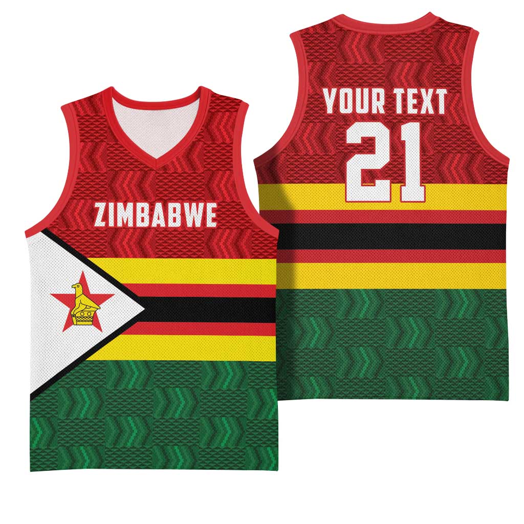 Zimbabwe Cricket Custom Basketball Jersey Zimbabwean Pattern Flag Motif - Wonder Print Shop