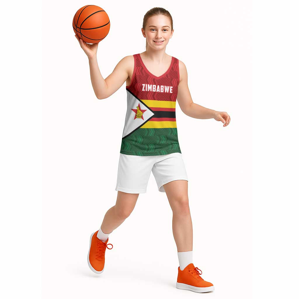 Zimbabwe Cricket Custom Basketball Jersey Zimbabwean Pattern Flag Motif - Wonder Print Shop