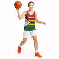 Zimbabwe Cricket Custom Basketball Jersey Zimbabwean Pattern Flag Motif - Wonder Print Shop