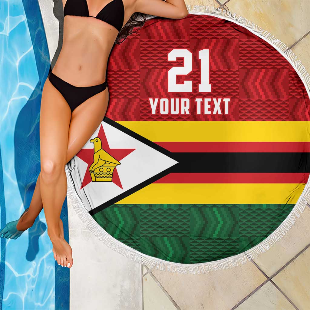Zimbabwe Cricket Custom Beach Blanket Zimbabwean Pattern Flag Motif - Wonder Print Shop