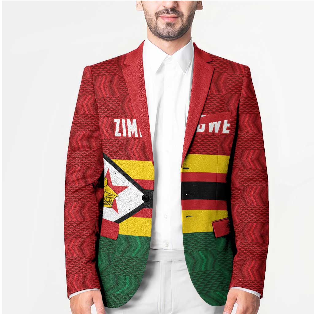 Zimbabwe Cricket Custom Blazer Zimbabwean Pattern Flag Motif - Wonder Print Shop