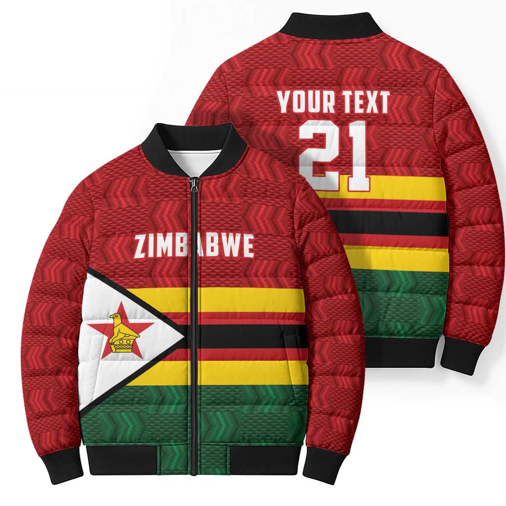 Zimbabwe Cricket Custom Bomber Puffer Jacket Zimbabwean Pattern Flag Motif - Wonder Print Shop