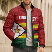 Zimbabwe Cricket Custom Bomber Puffer Jacket Zimbabwean Pattern Flag Motif - Wonder Print Shop