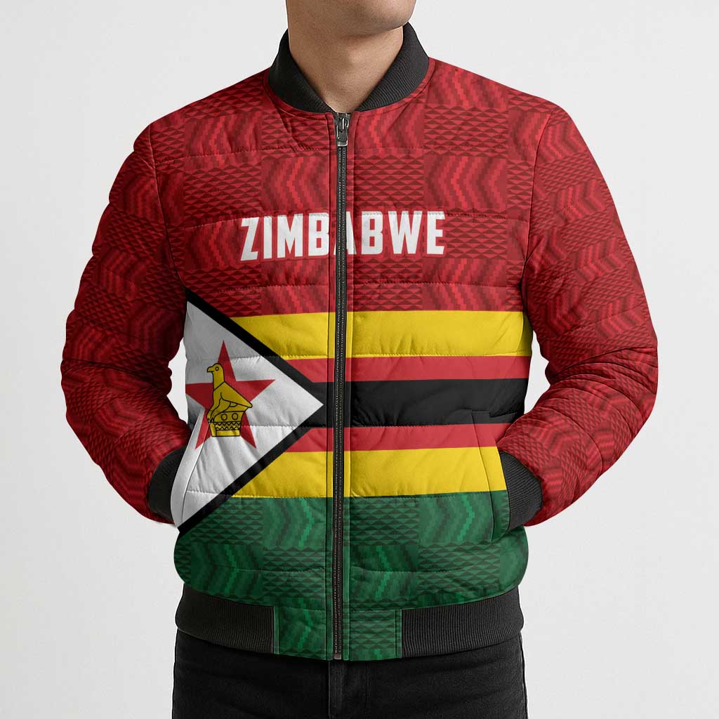 Zimbabwe Cricket Custom Bomber Puffer Jacket Zimbabwean Pattern Flag Motif - Wonder Print Shop