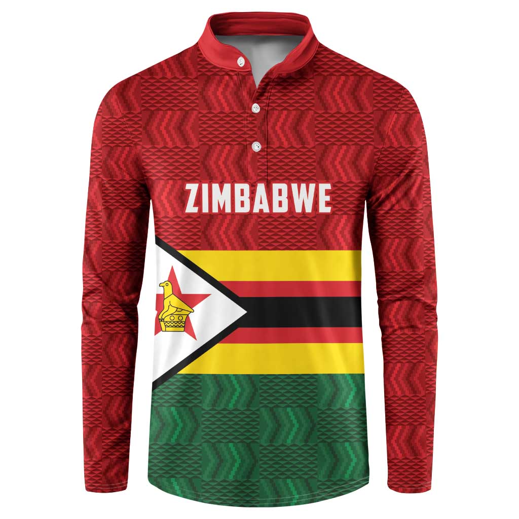 Zimbabwe Cricket Custom Button Sweatshirt Zimbabwean Pattern Flag Motif - Wonder Print Shop