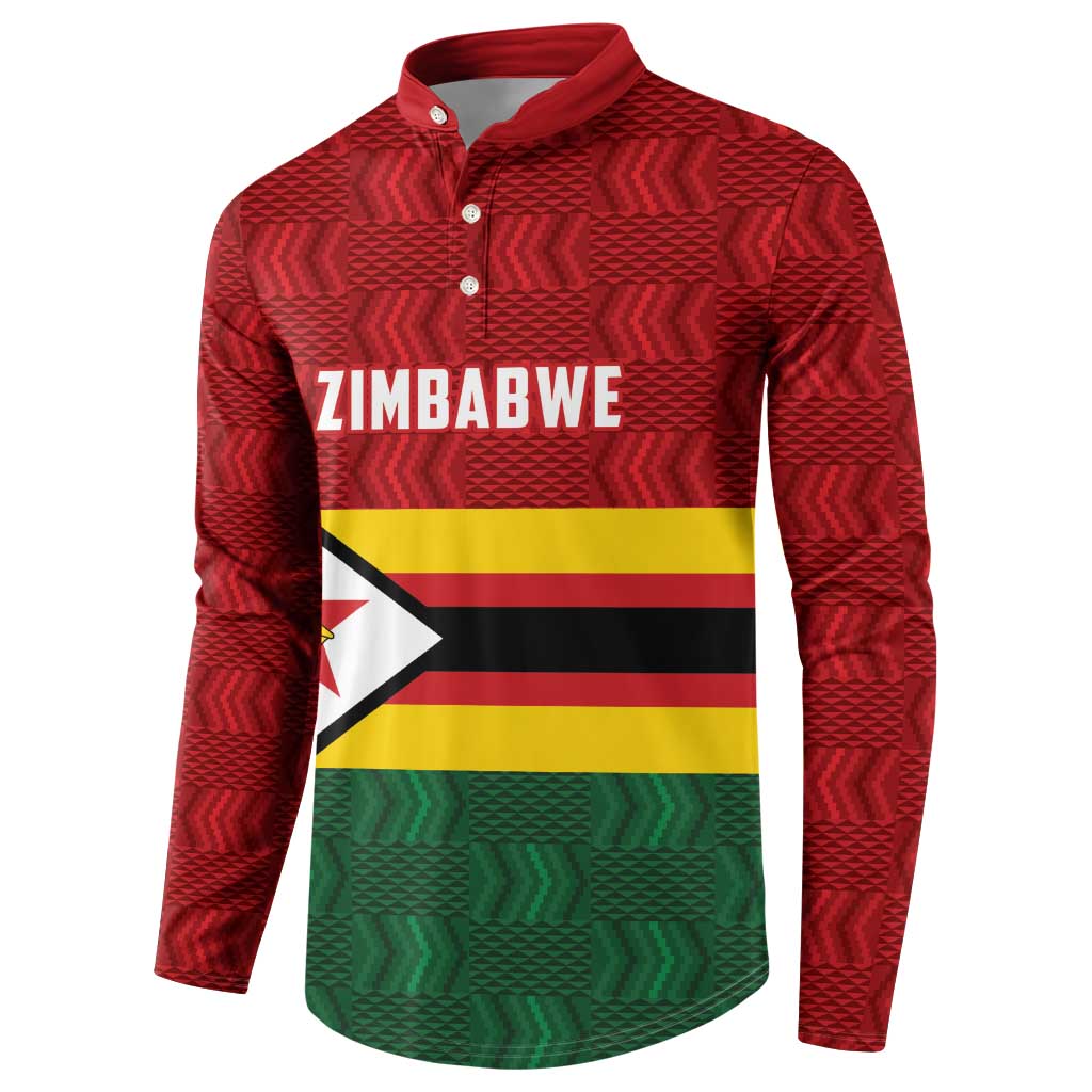 Zimbabwe Cricket Custom Button Sweatshirt Zimbabwean Pattern Flag Motif - Wonder Print Shop