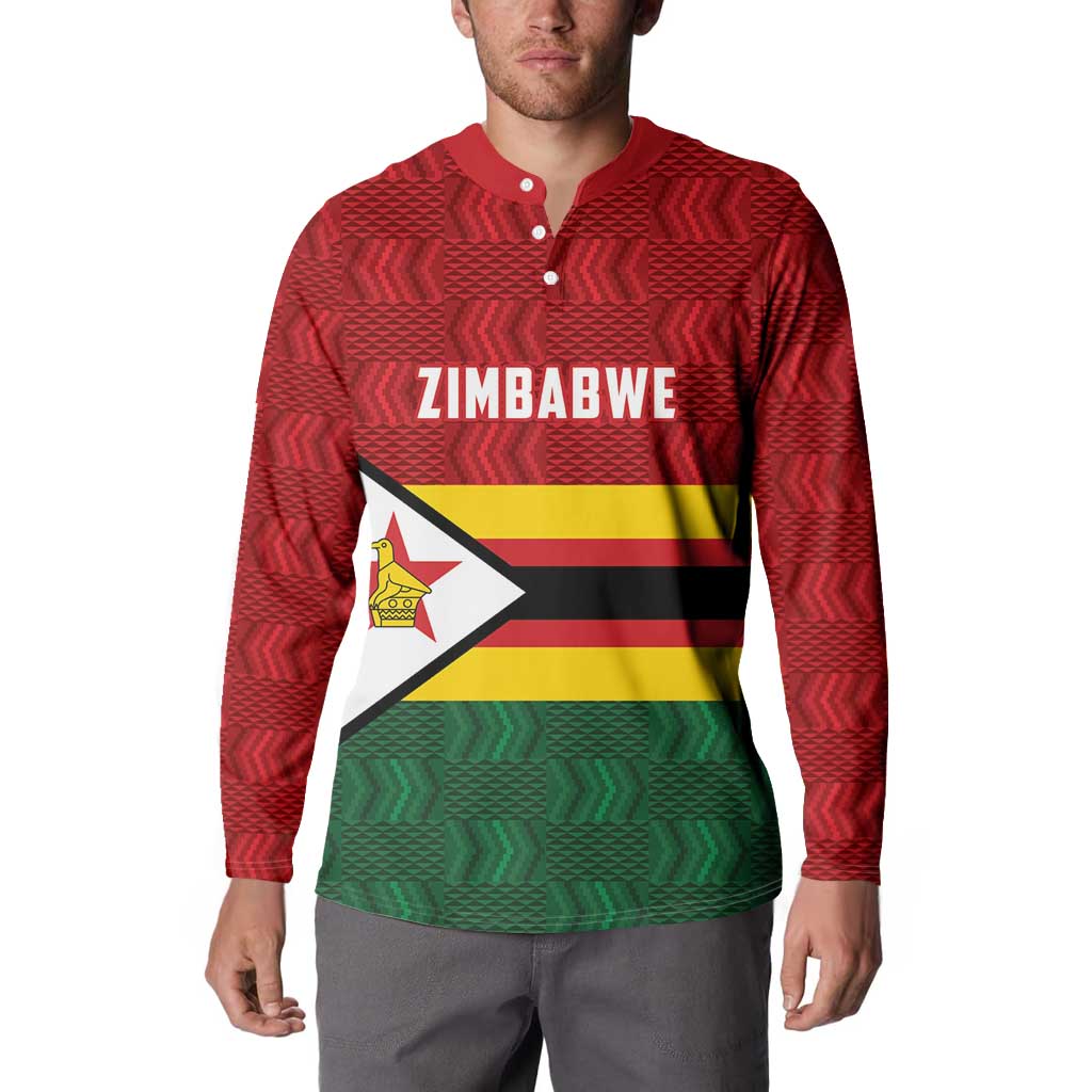 Zimbabwe Cricket Custom Button Sweatshirt Zimbabwean Pattern Flag Motif - Wonder Print Shop