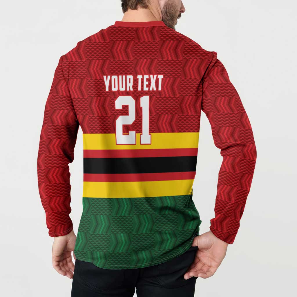 Zimbabwe Cricket Custom Button Sweatshirt Zimbabwean Pattern Flag Motif - Wonder Print Shop