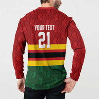 Zimbabwe Cricket Custom Button Sweatshirt Zimbabwean Pattern Flag Motif - Wonder Print Shop