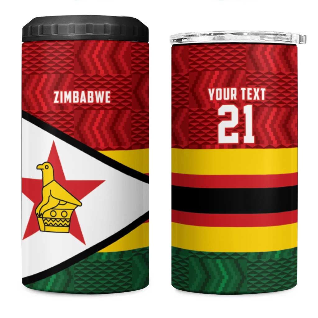 Zimbabwe Cricket Custom 4 in 1 Can Cooler Tumbler Zimbabwean Pattern Flag Motif - Wonder Print Shop