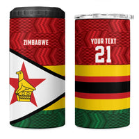 Zimbabwe Cricket Custom 4 in 1 Can Cooler Tumbler Zimbabwean Pattern Flag Motif - Wonder Print Shop